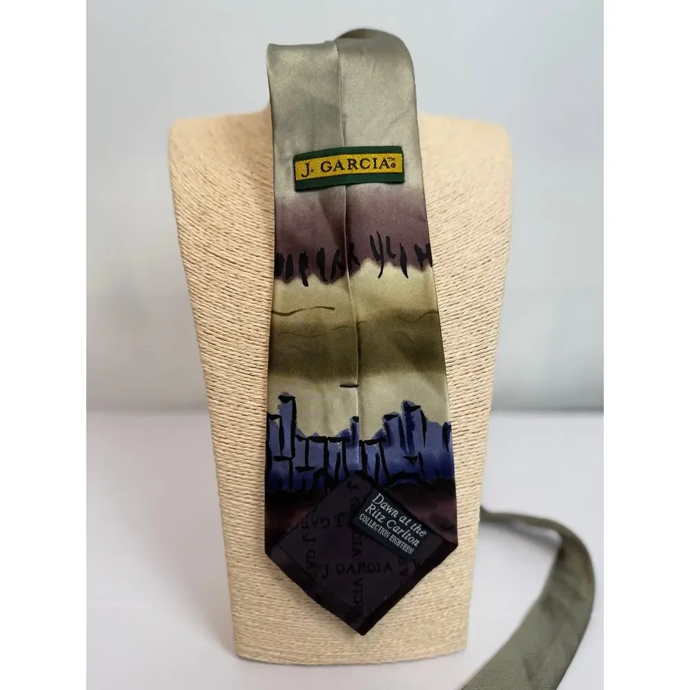 J Garcia Dawn at Ritz Carlton Coll 18 Silk Tie Olive Purple Skyline